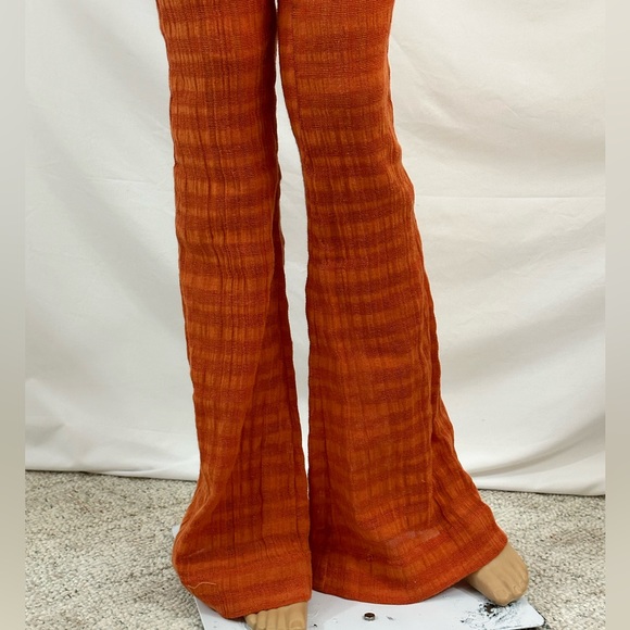 Unknown Designer? Orange Striped Jumpsuit Choker Neck Deep V Flared Legs… - Picture 3 of 11